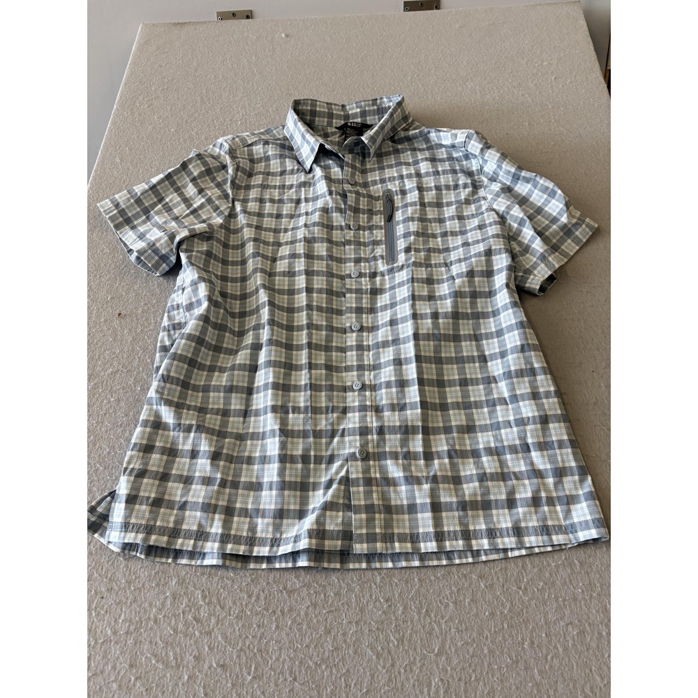 5.11 Tactical‎ Shirt Mens Large Blue Gray Plaid Short Sleeve Button Up Casual
